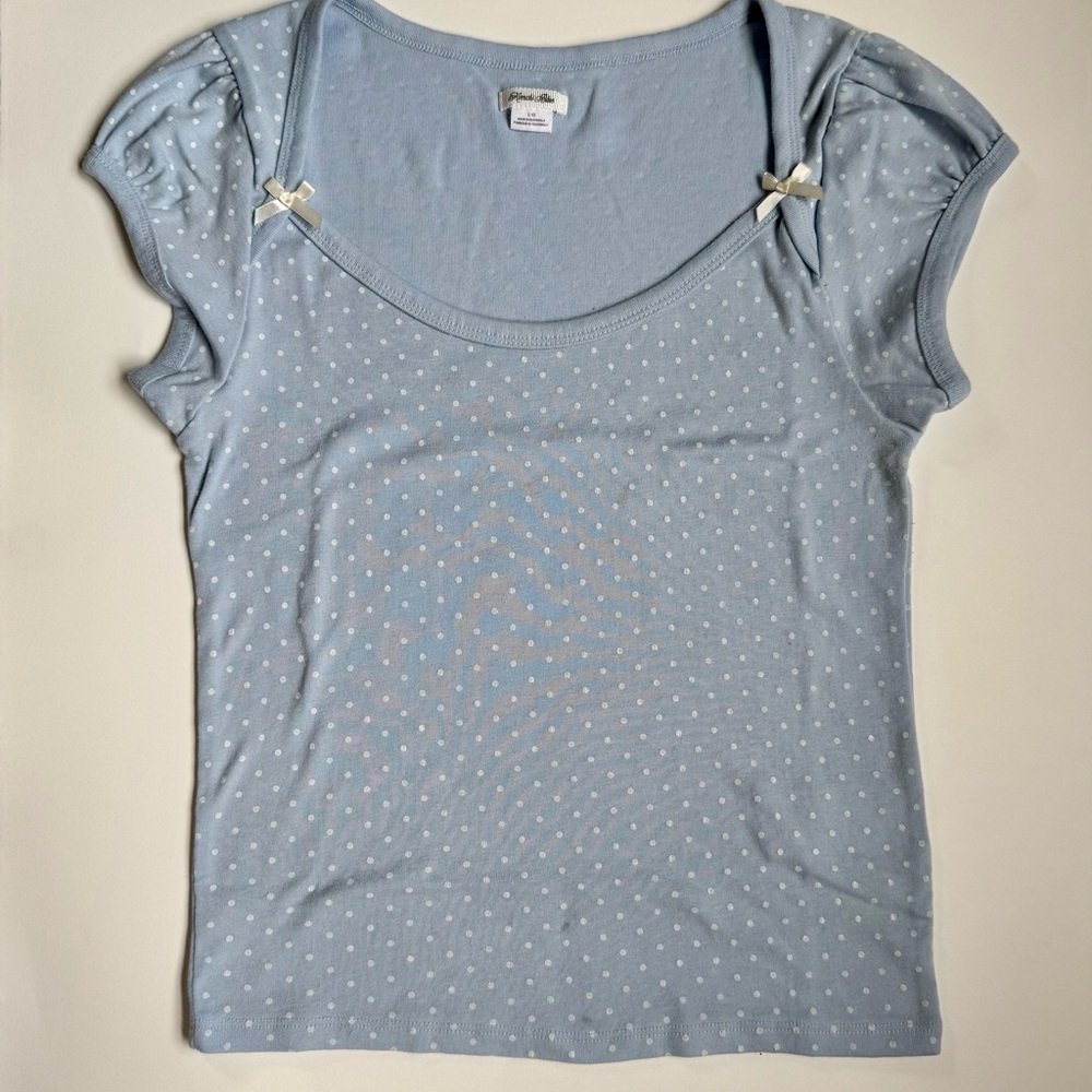 Light Blue Polka Dot Women's Cap Sleeve Top